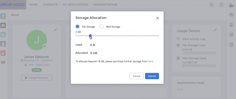 Adding more File Storage for a user