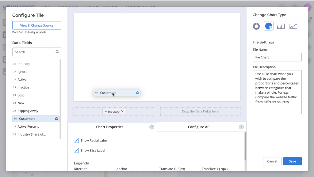 Drag and drop desired fields to create the Chart